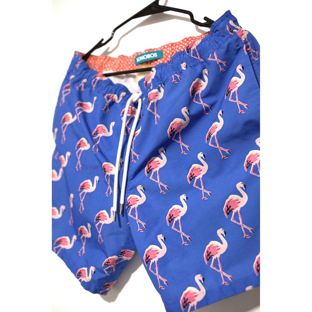 Bonobos Mens Blue Flamingo Print Swim Trunks Mesh Lined Drawstring Shorts - Picture 2 of 4